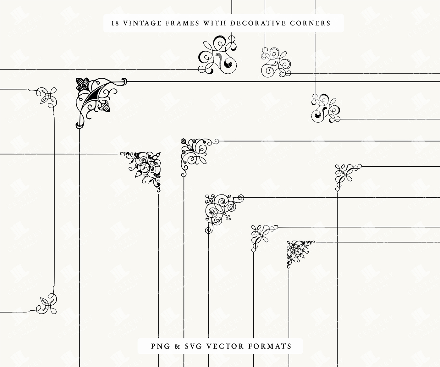 18 Vintage Frames with Decorative Corners – Ornamental Corner Designs PNG & SVG Set
