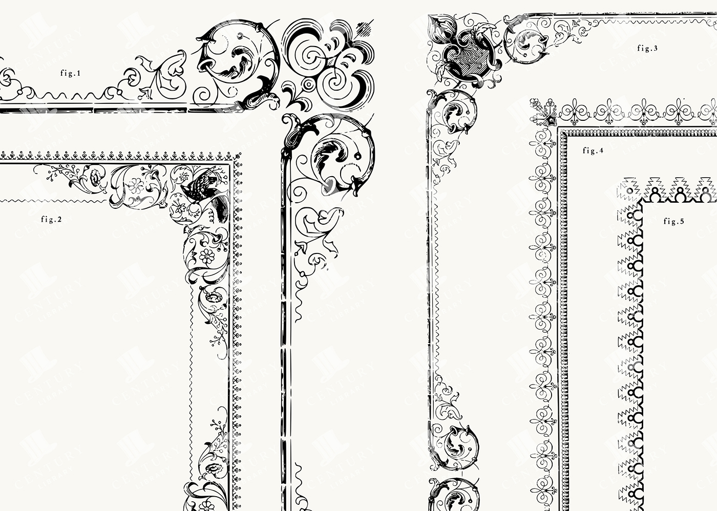 5 Vintage Decorative Borders and Frames – Elegant Baroque Scrollwork PNG & SVG Set