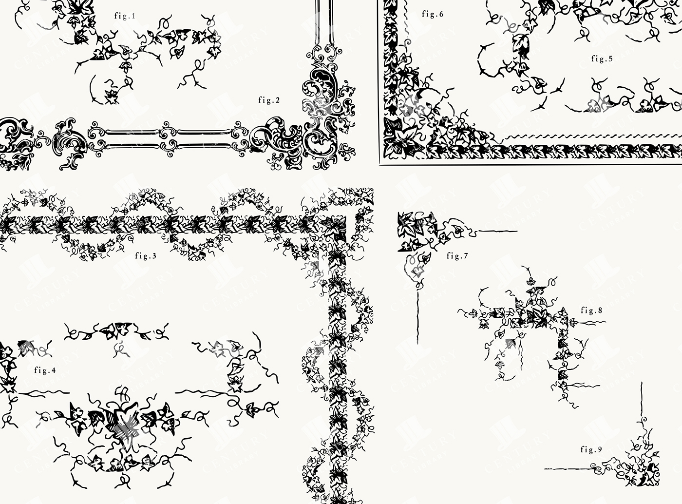 9 Ornamental Borders – Ivy and Vine Decorative Frames with Twisting Botanical Corners PNG & SVG