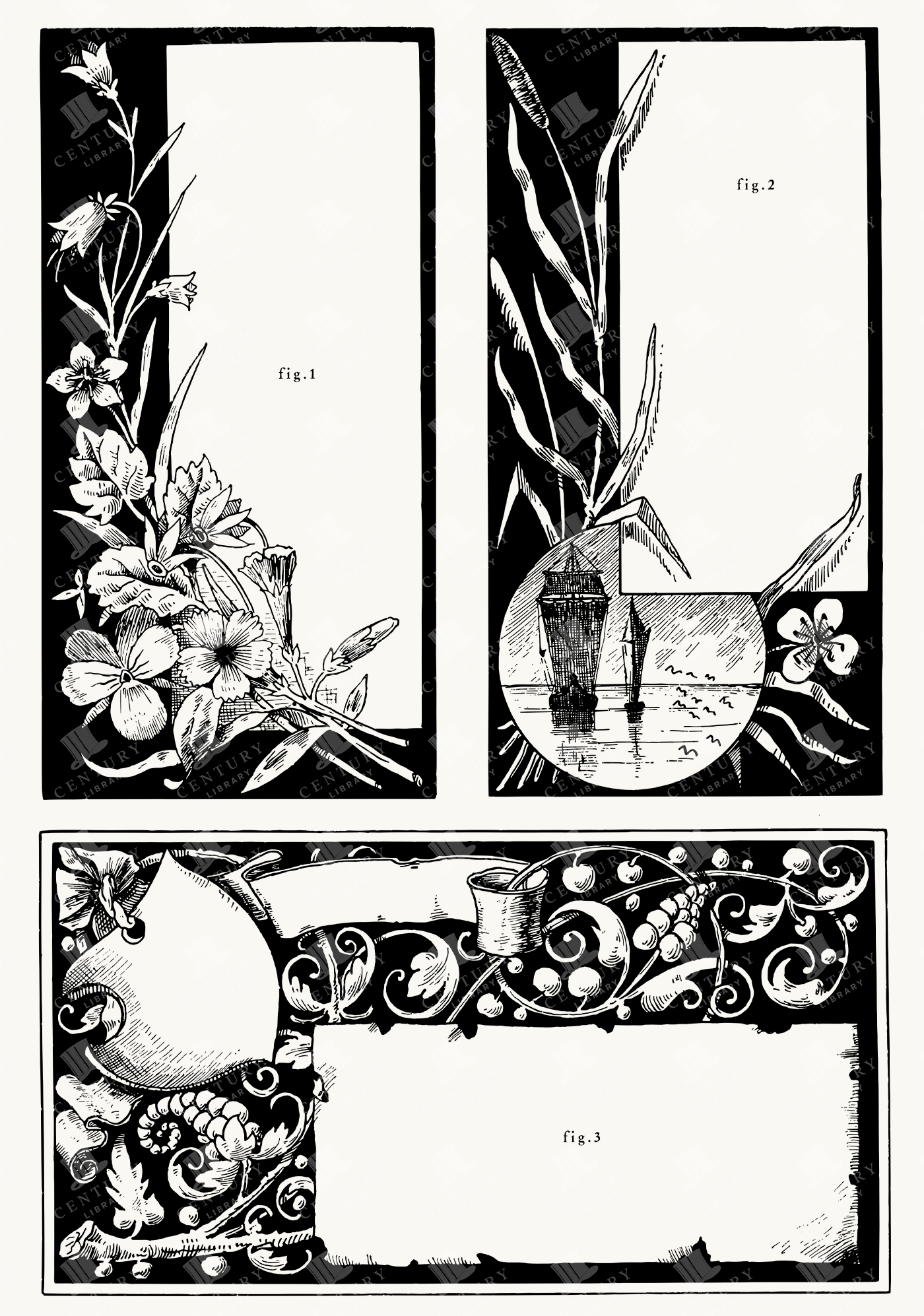 Victorian Floral and Nautical Illustrated Frames - Ships