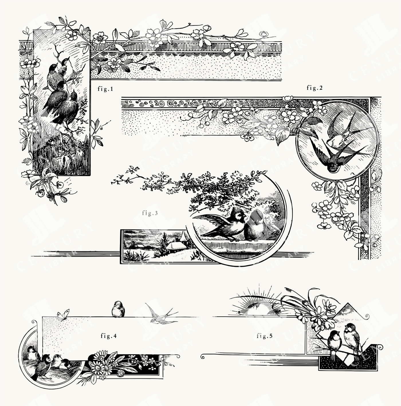 Victorian Bird and Floral Frames - Ornamental Nature Scenes and Borders