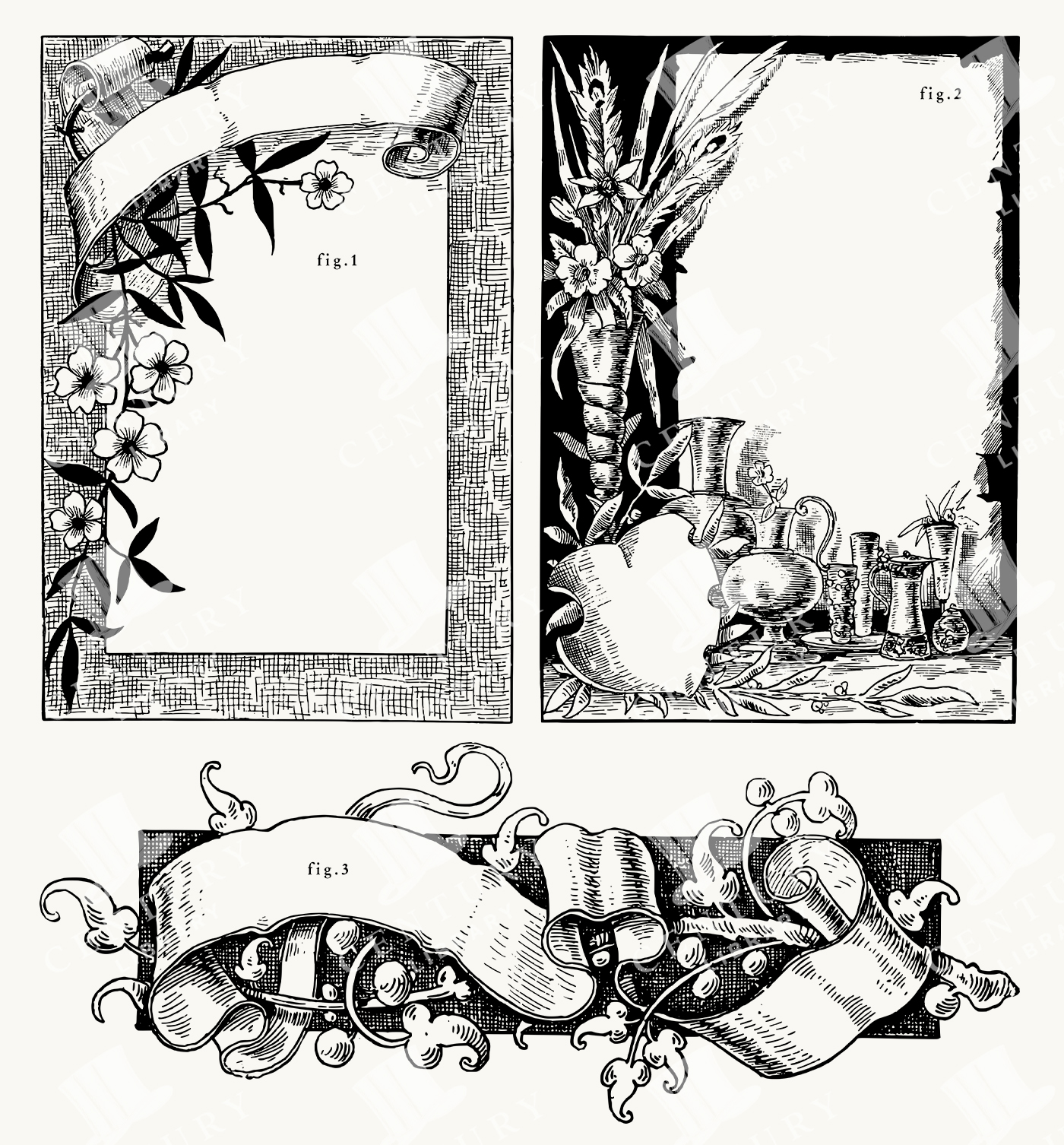 Victorian Scroll and Banner Frames with Floral Decorations