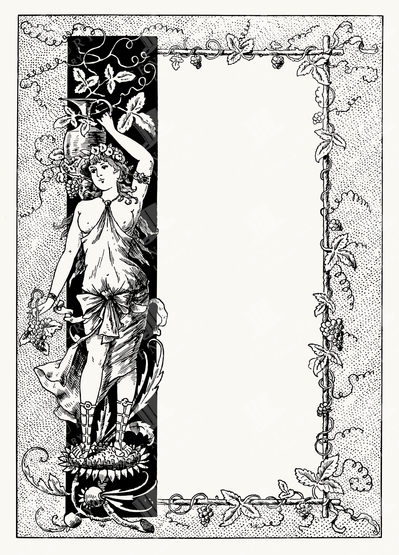 Art Nouveau Woman and Grapevine Frame - Romantic Vintage Border
