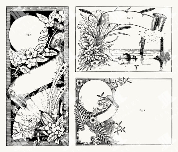 Victorian Floral Scroll and Banner Frames - Nautical and Botanical Illustrations