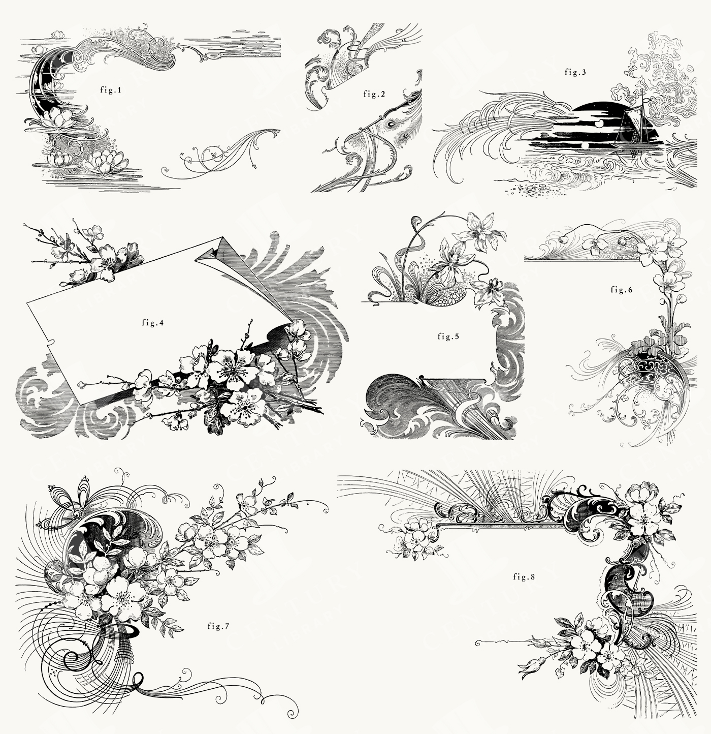 Floral and Scrollwork Illustrations with Blossoms