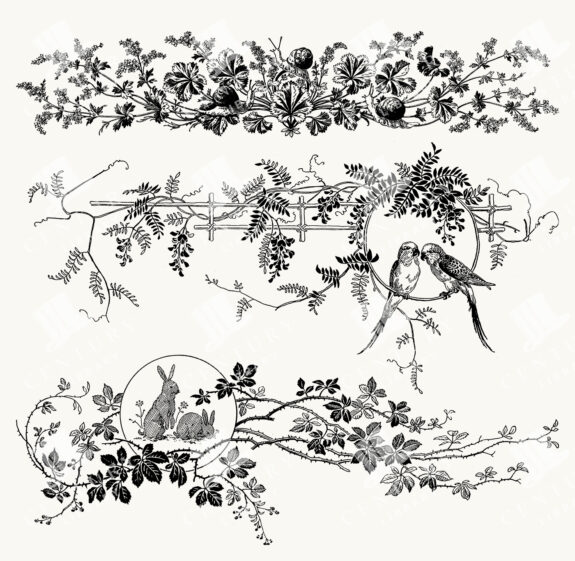 Botanical and Animal Ornaments with Rabbits