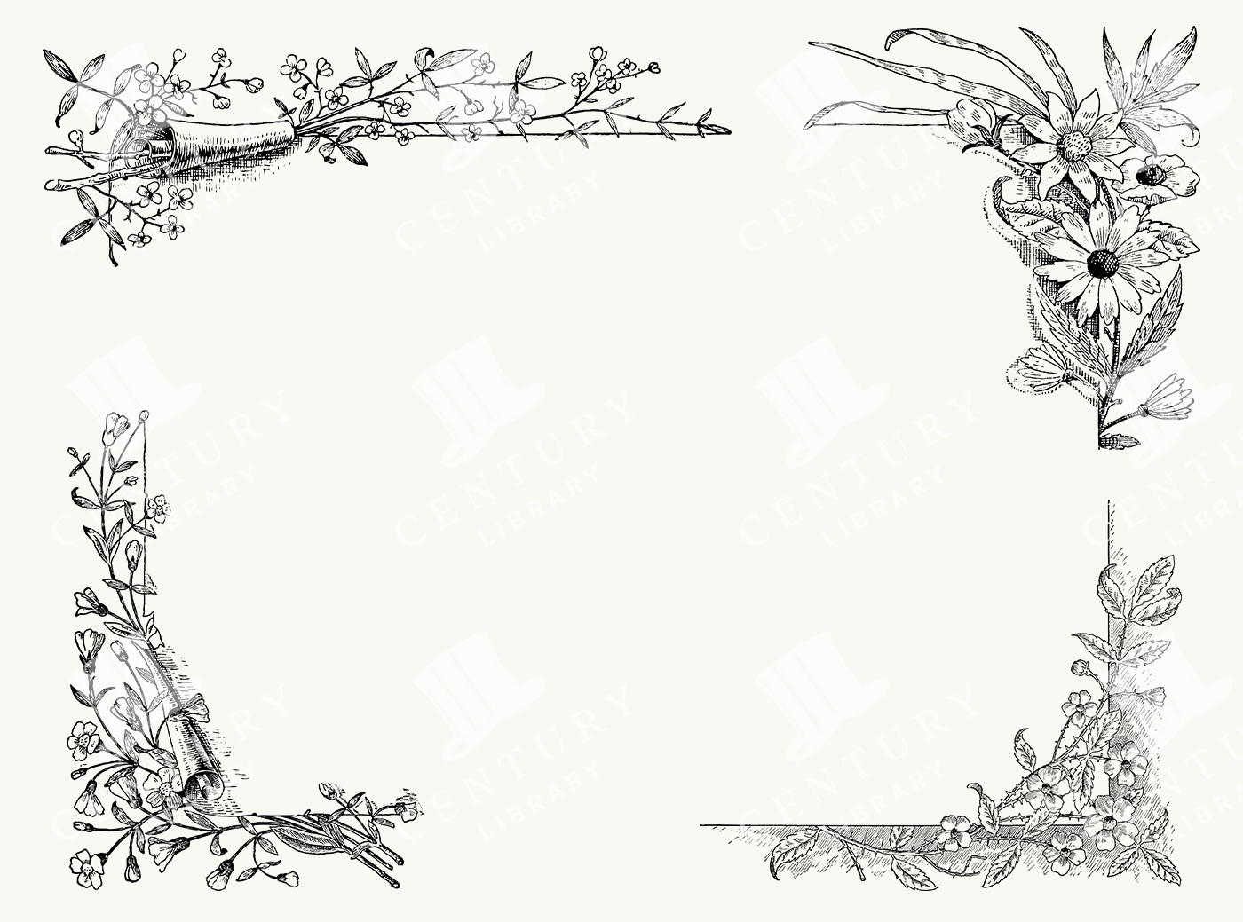 Botanical Corner Frames with Blossoms