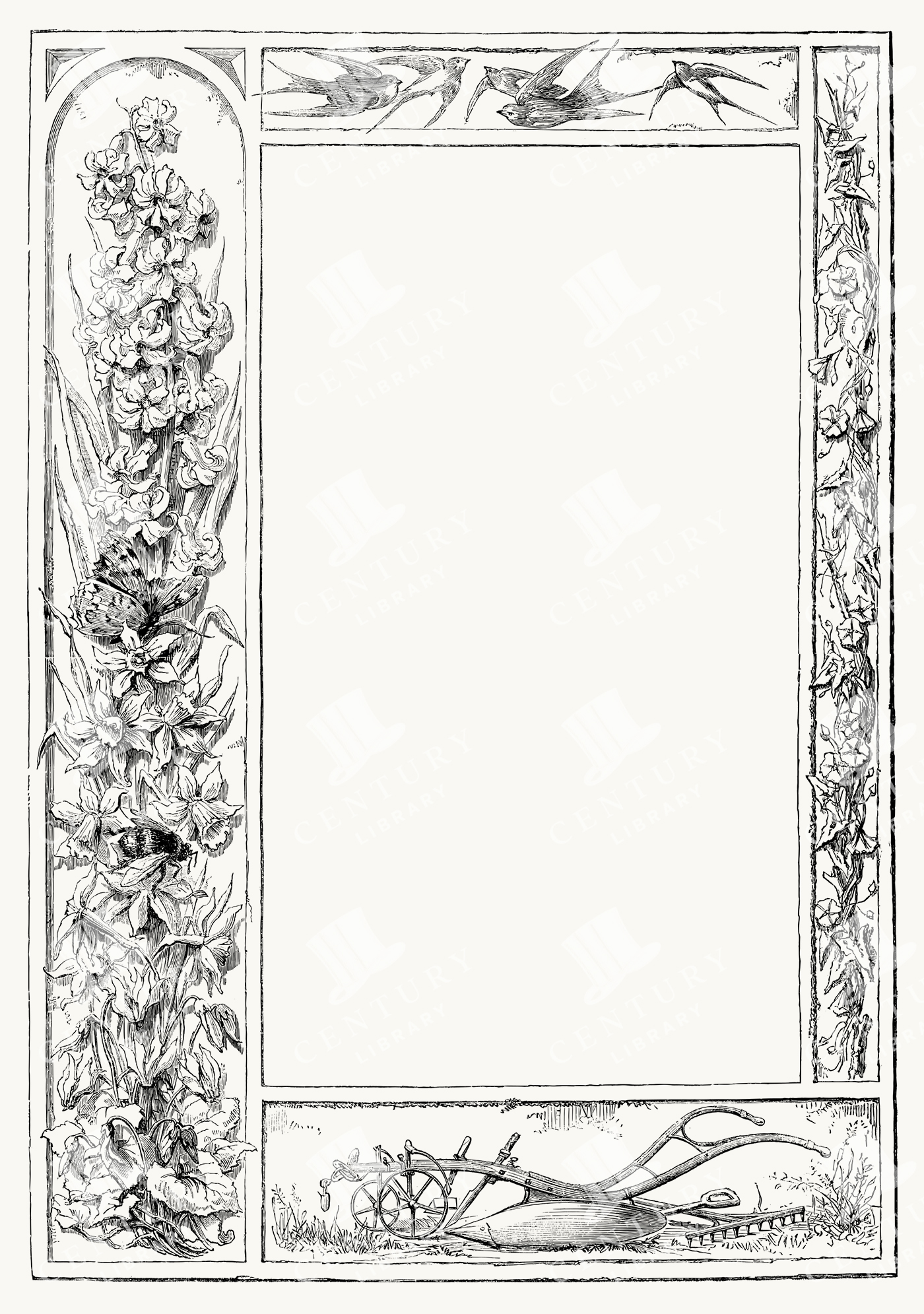 Botanical Rectangle Frame with Swallows