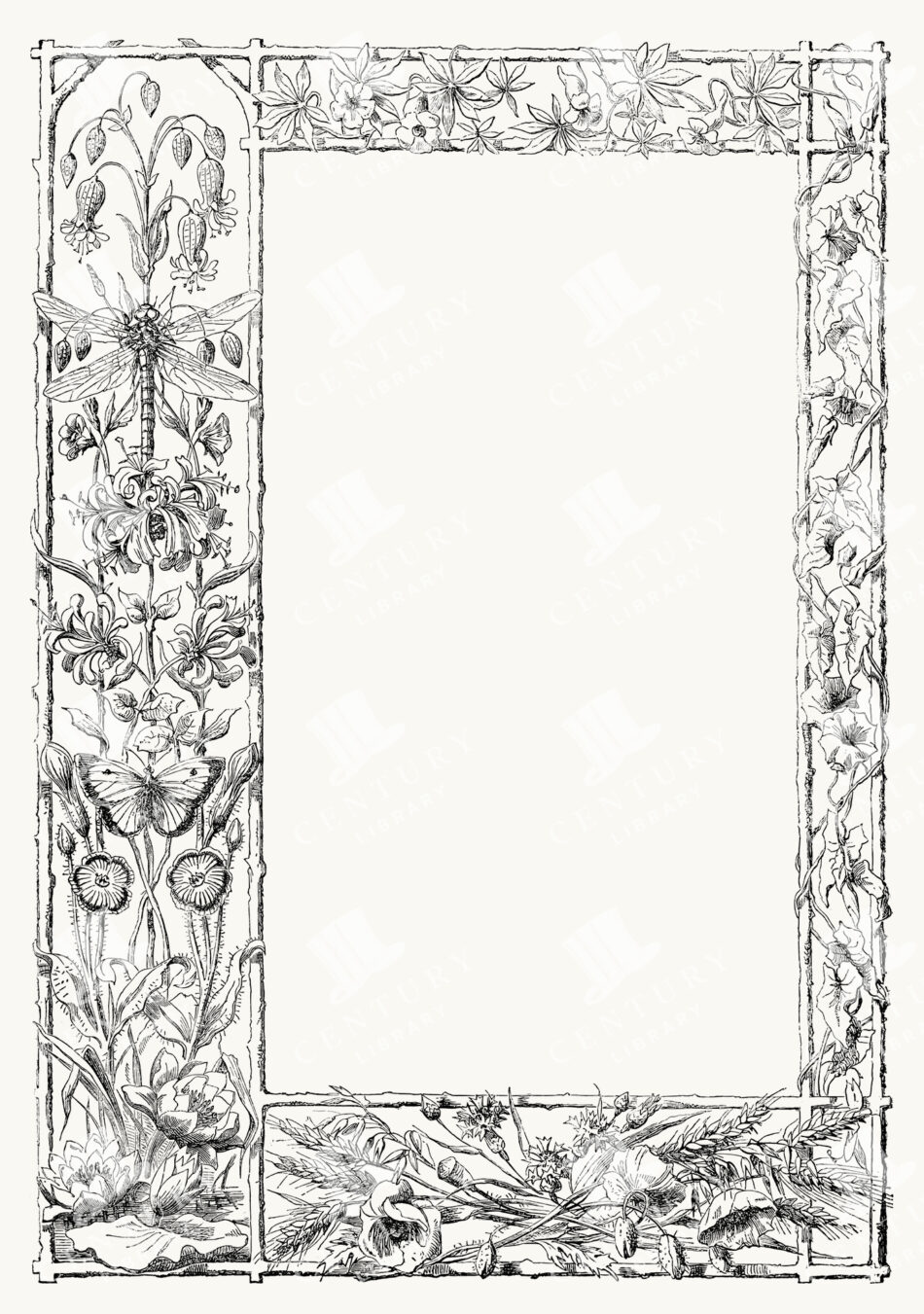 Botanical Rectangle Frame with Dragonfly
