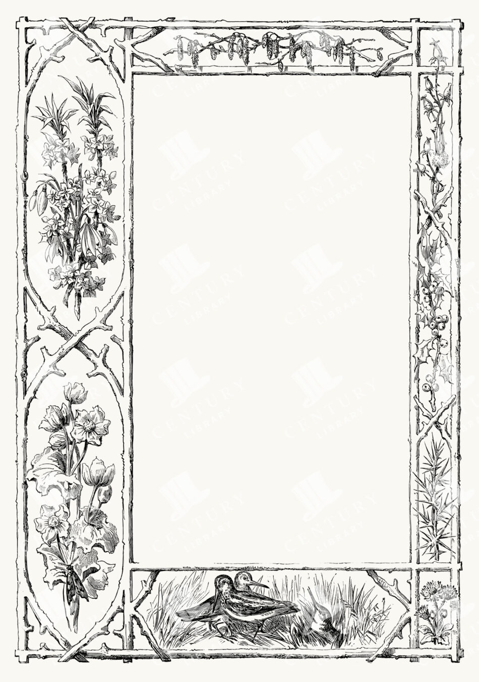 Botanical Rectangle Frame with Flowers