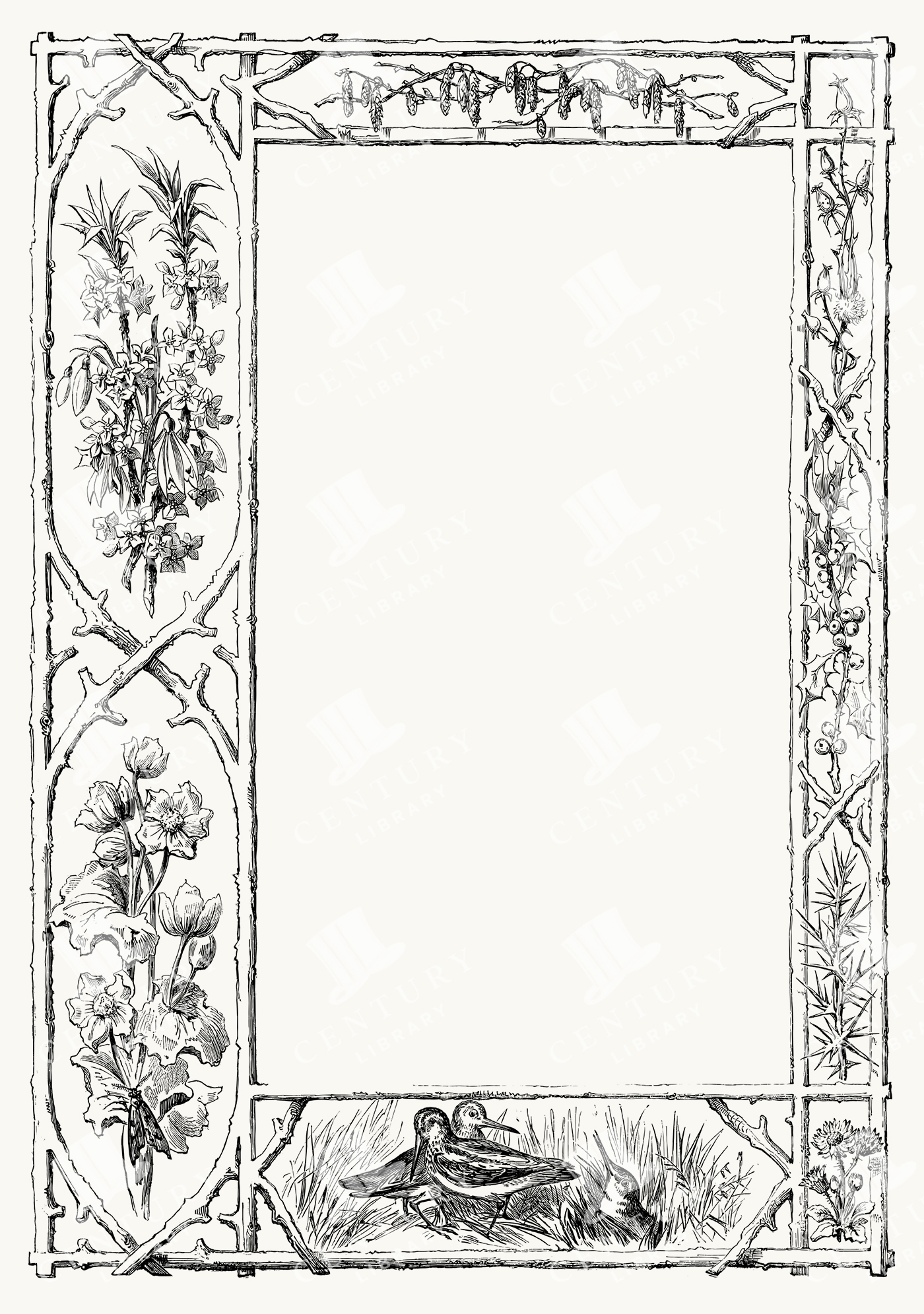 Botanical Rectangle Frame with Flowers