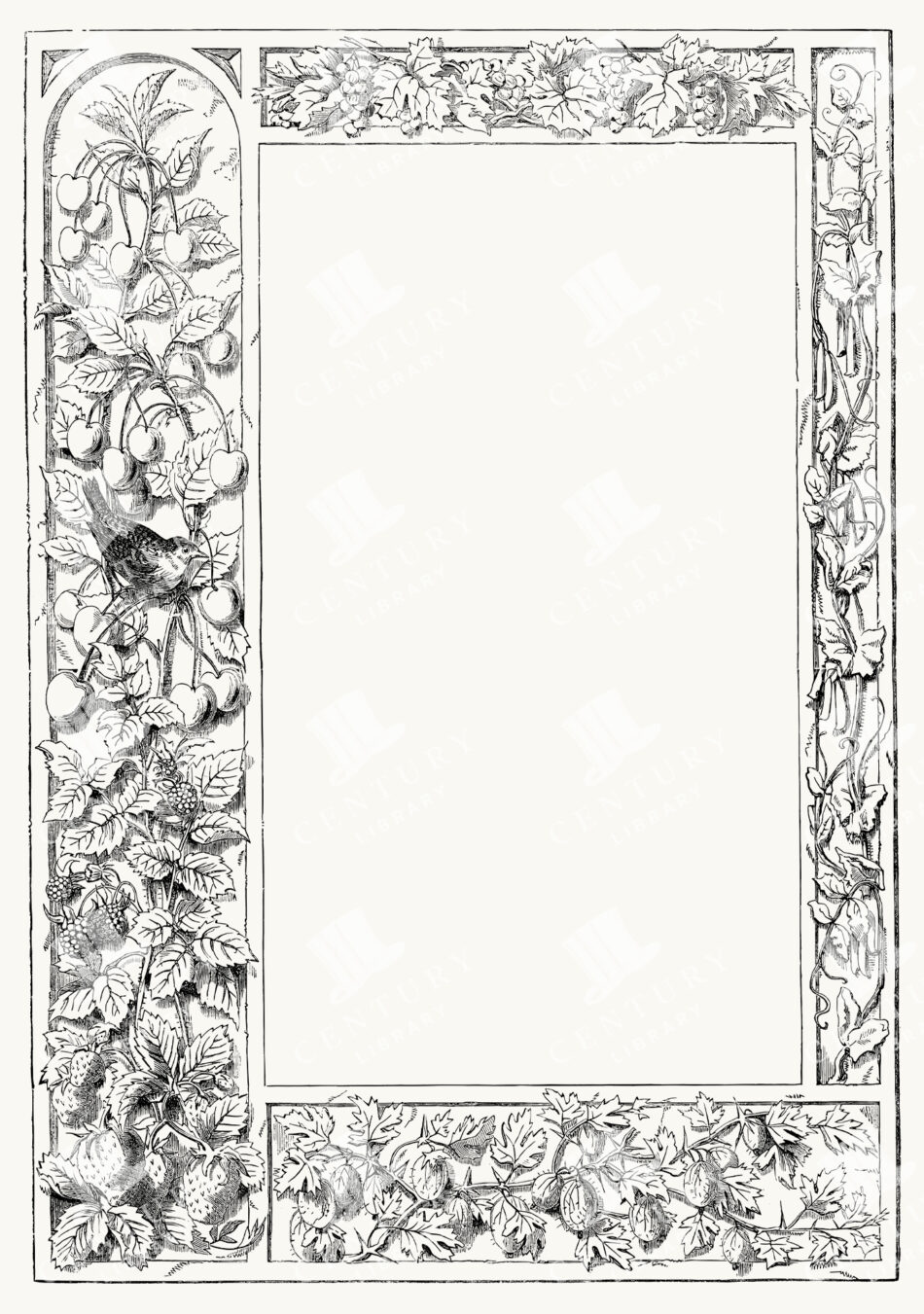 Botanical Rectangle Frame with Cherry Branches