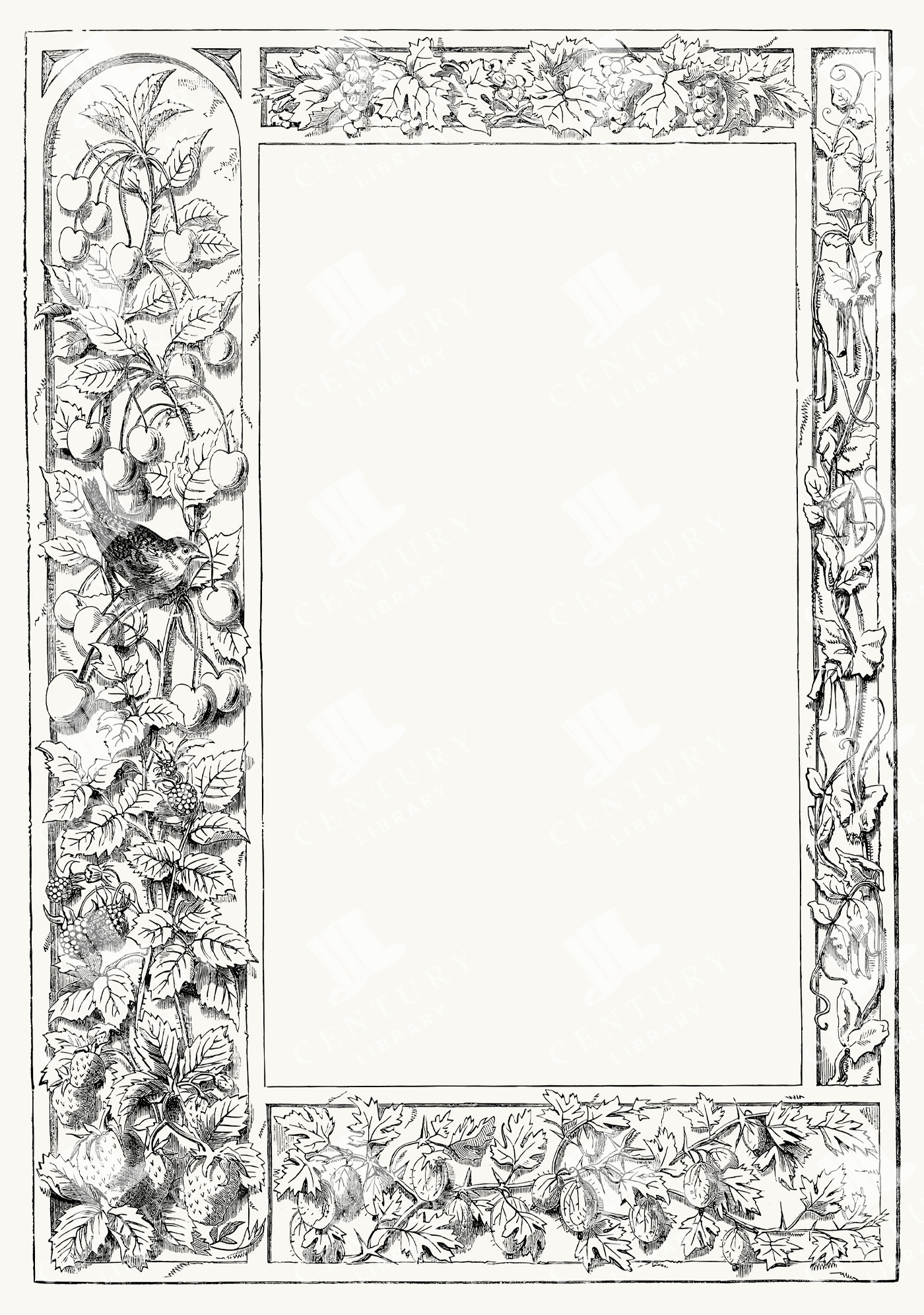 Botanical Rectangle Frame with Cherry Branches