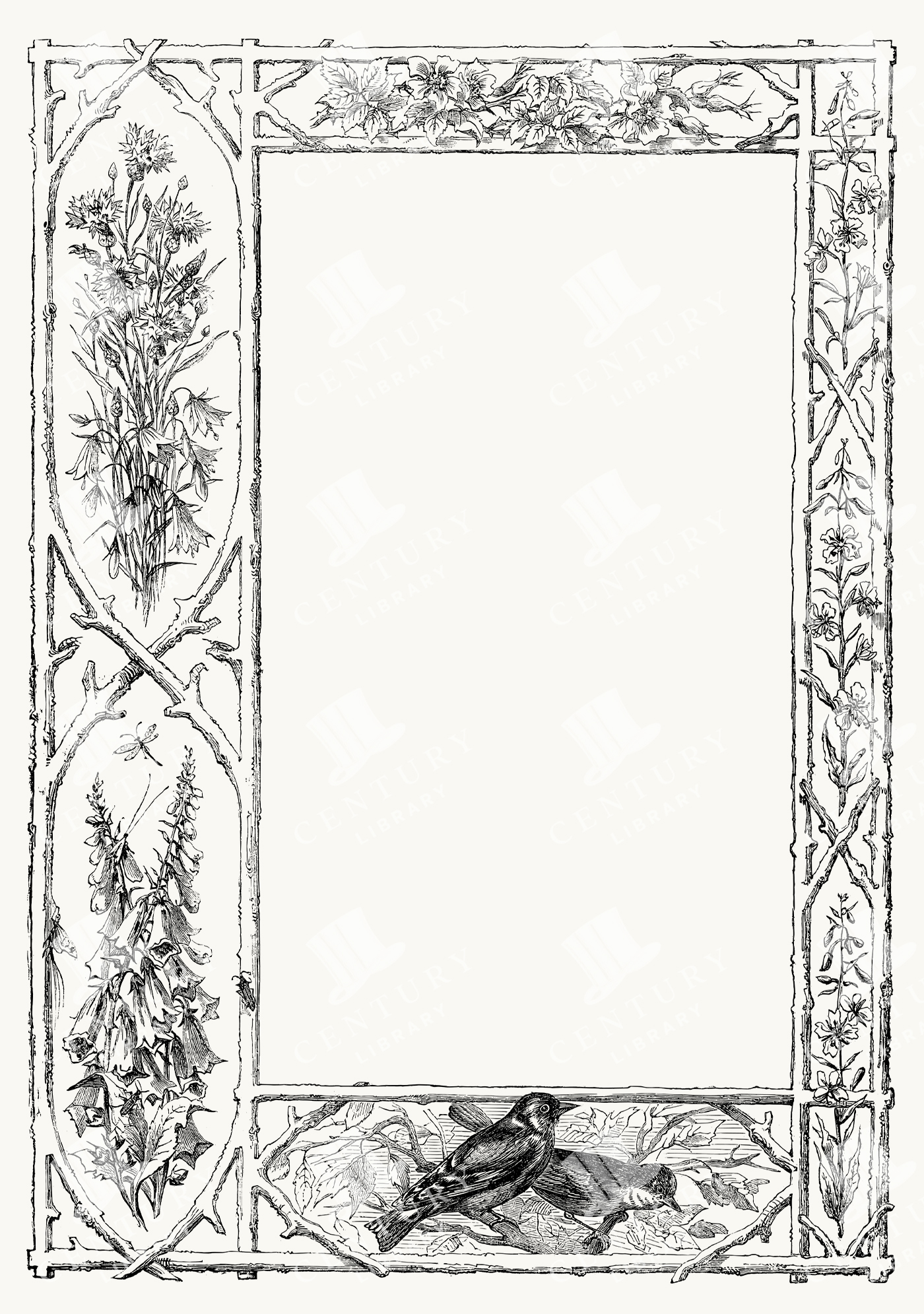 Botanical Rectangle Frame with Wildflowers