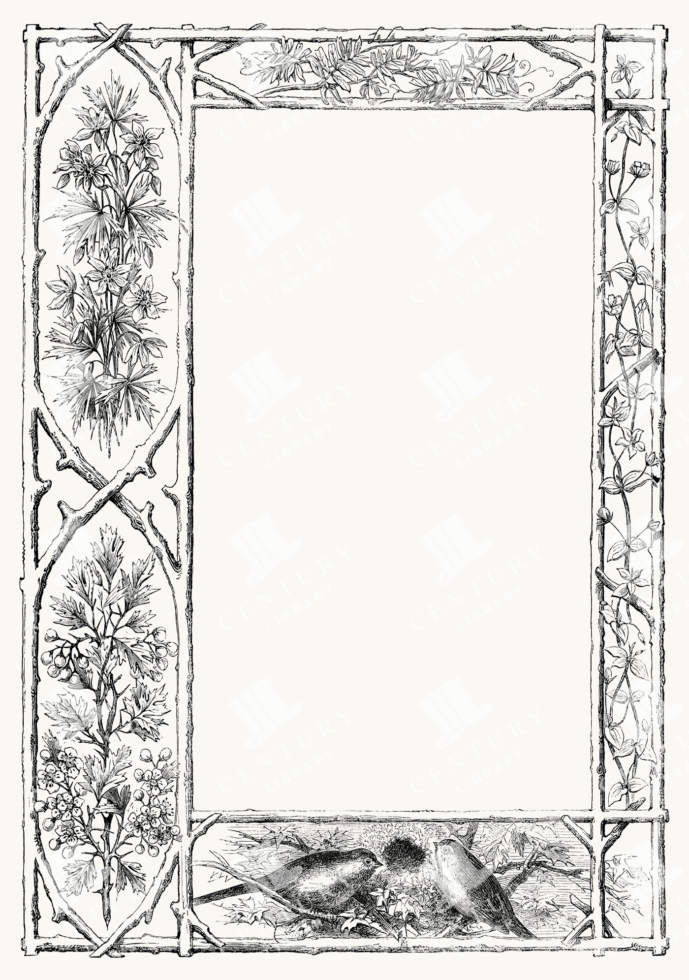 Botanical Rectangle Frame with Wildflowers