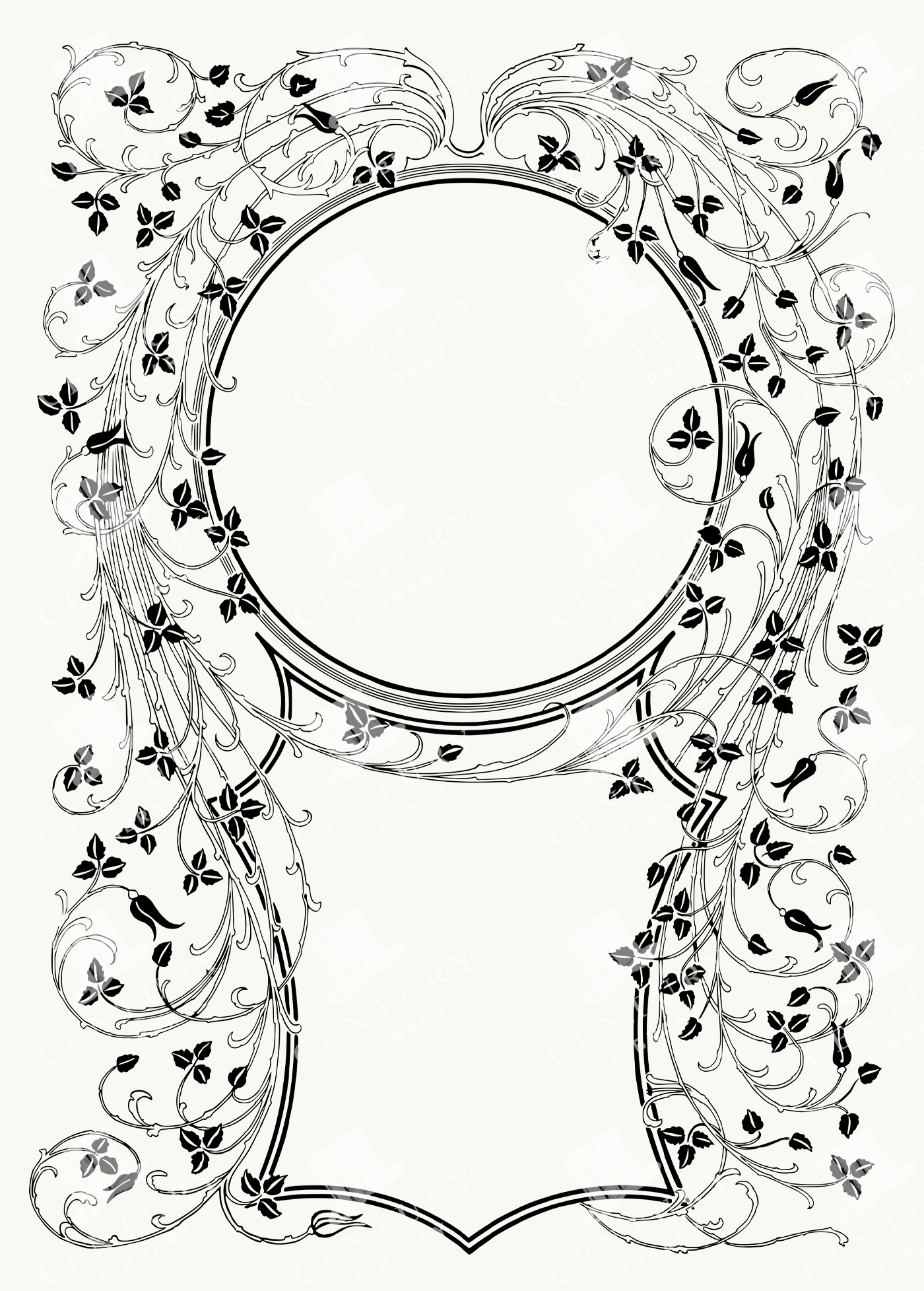 Art Nouveau Oval Frame with Flowing Floral Vine Ornaments