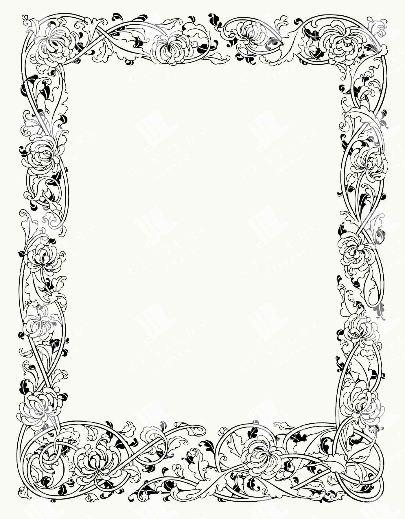 Art Nouveau Rectangle Frame with Ornate Floral Scroll Borders