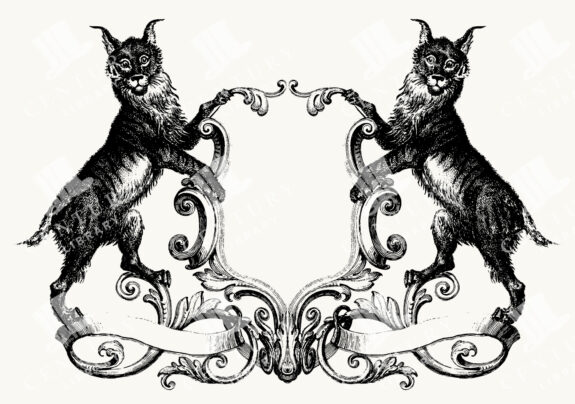 Heraldic Lynx Crest Frame with Twin Lynxes and Ornamental Scrollwork