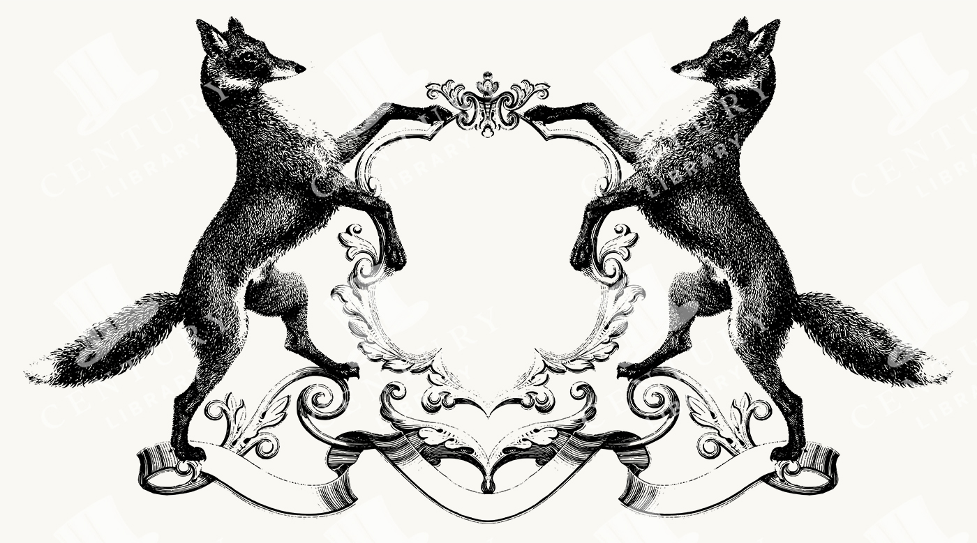 Vintage Heraldic Foxes Frame Illustration