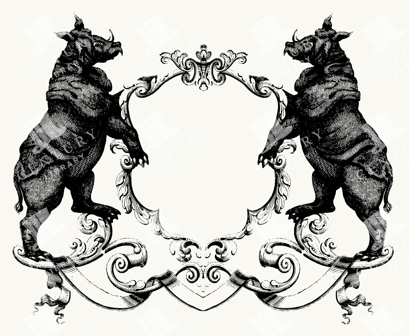 Vintage Rhinoceros Heraldic Crest Frame