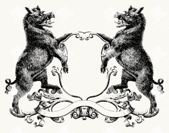 Antique Wild Boars Heraldic Crest Frame