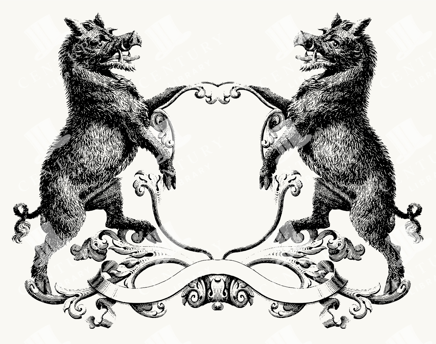 Antique Wild Boars Heraldic Crest Frame