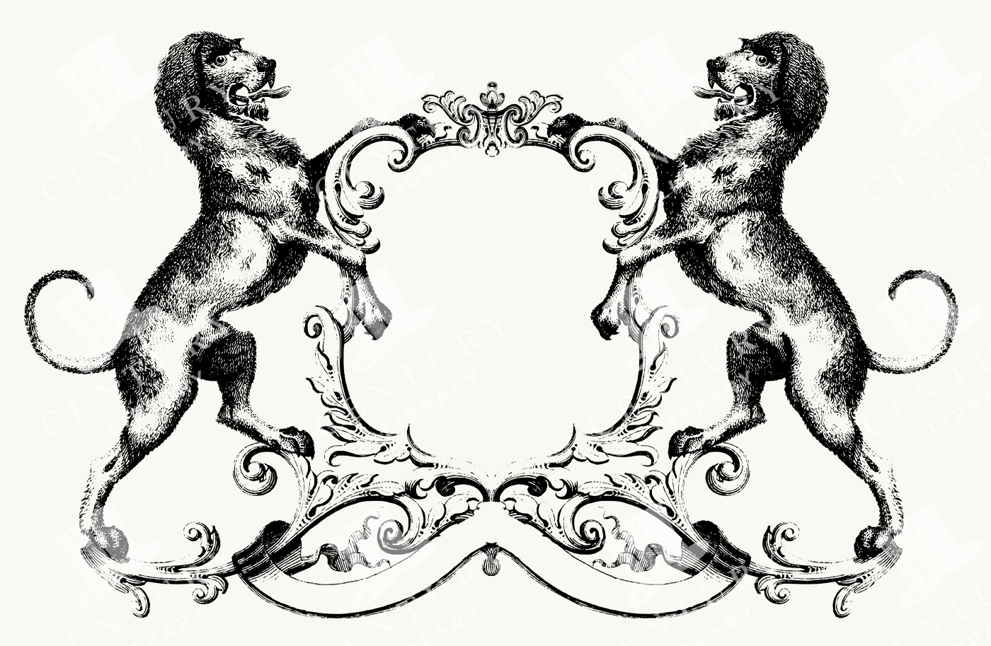 Vintage Heraldic Dogs Crest Frame Illustration