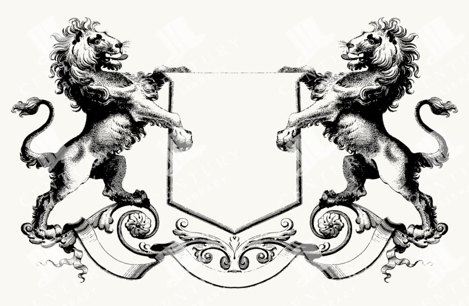 Antique Heraldic Lions Shield Frame Illustration