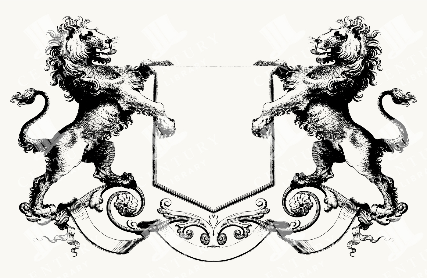 Antique Heraldic Lions Shield Frame Illustration