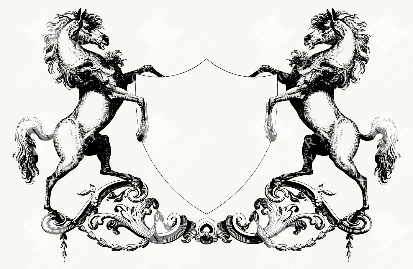 Vintage Heraldic Horses Crest Frame Illustration