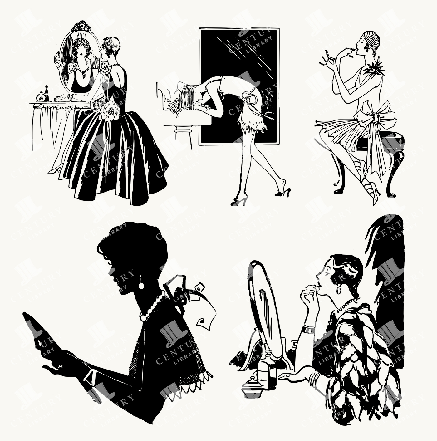 Elegant Vanity Scenes - Vintage Women at Their Mirror