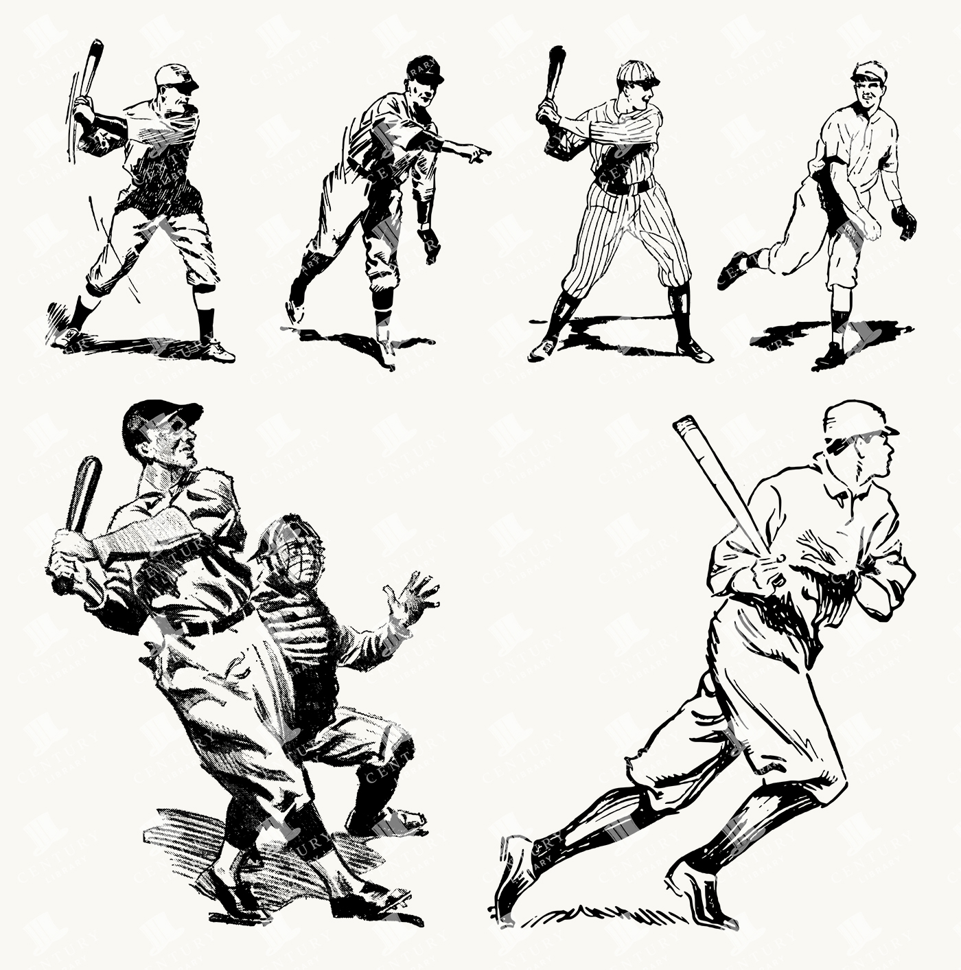 Retro Baseball Players - Dynamic Vintage Sports Art