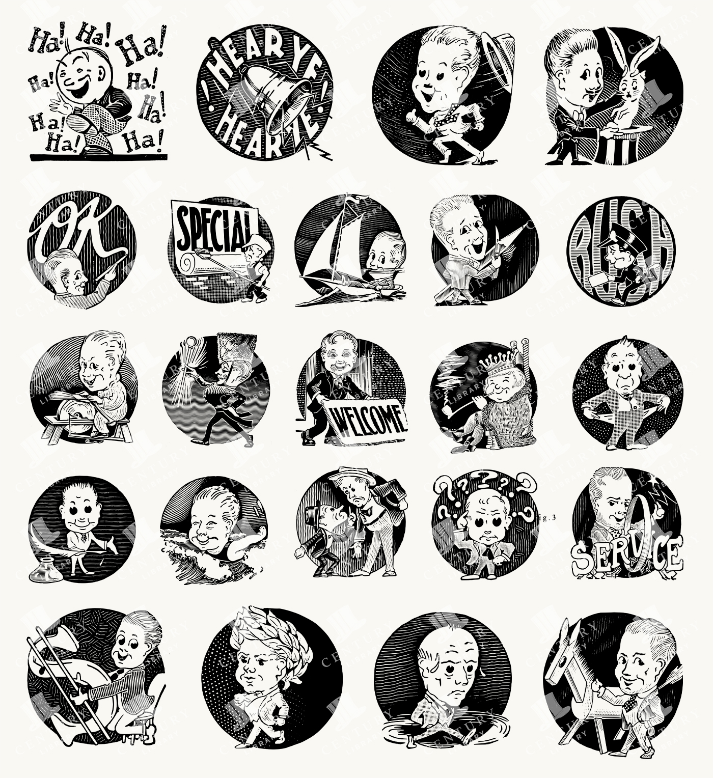 Quirky Expressions Retro Cartoon Sheet - Vintage Character Emblems & Reactions