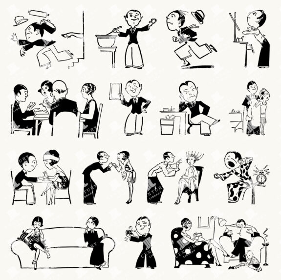 Stylized Comic Panels - Flapper Era Retro Cartoon Characer Designs