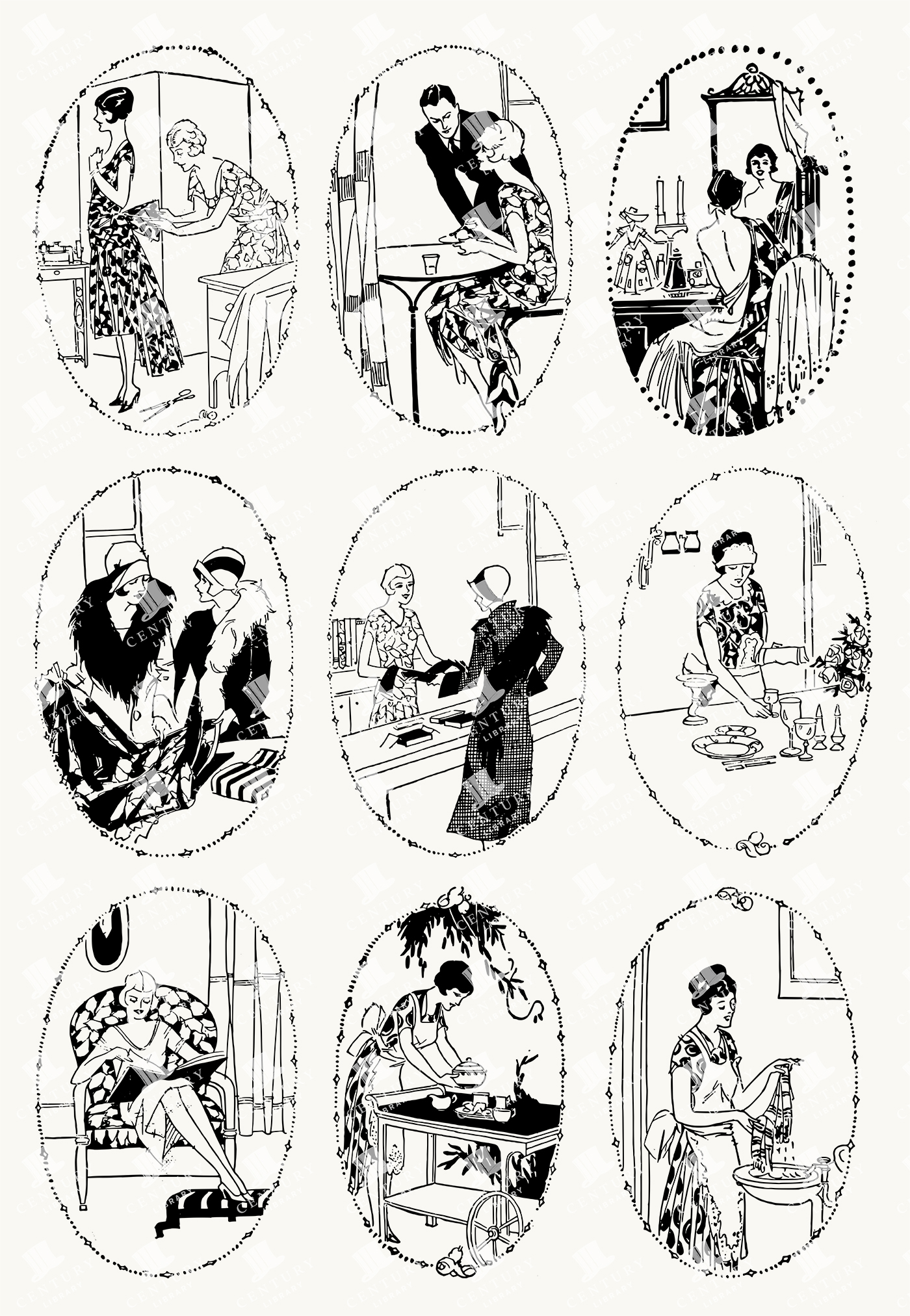 Fashionable Women - Elegant Vintage Oval Vignettes