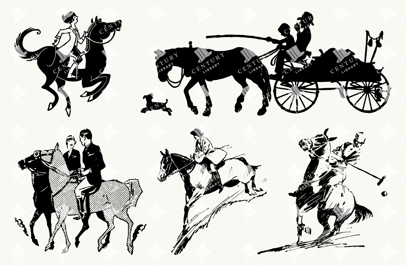 Vintage Horseback Riding and Equestrian Sports Silhouettes - Polo