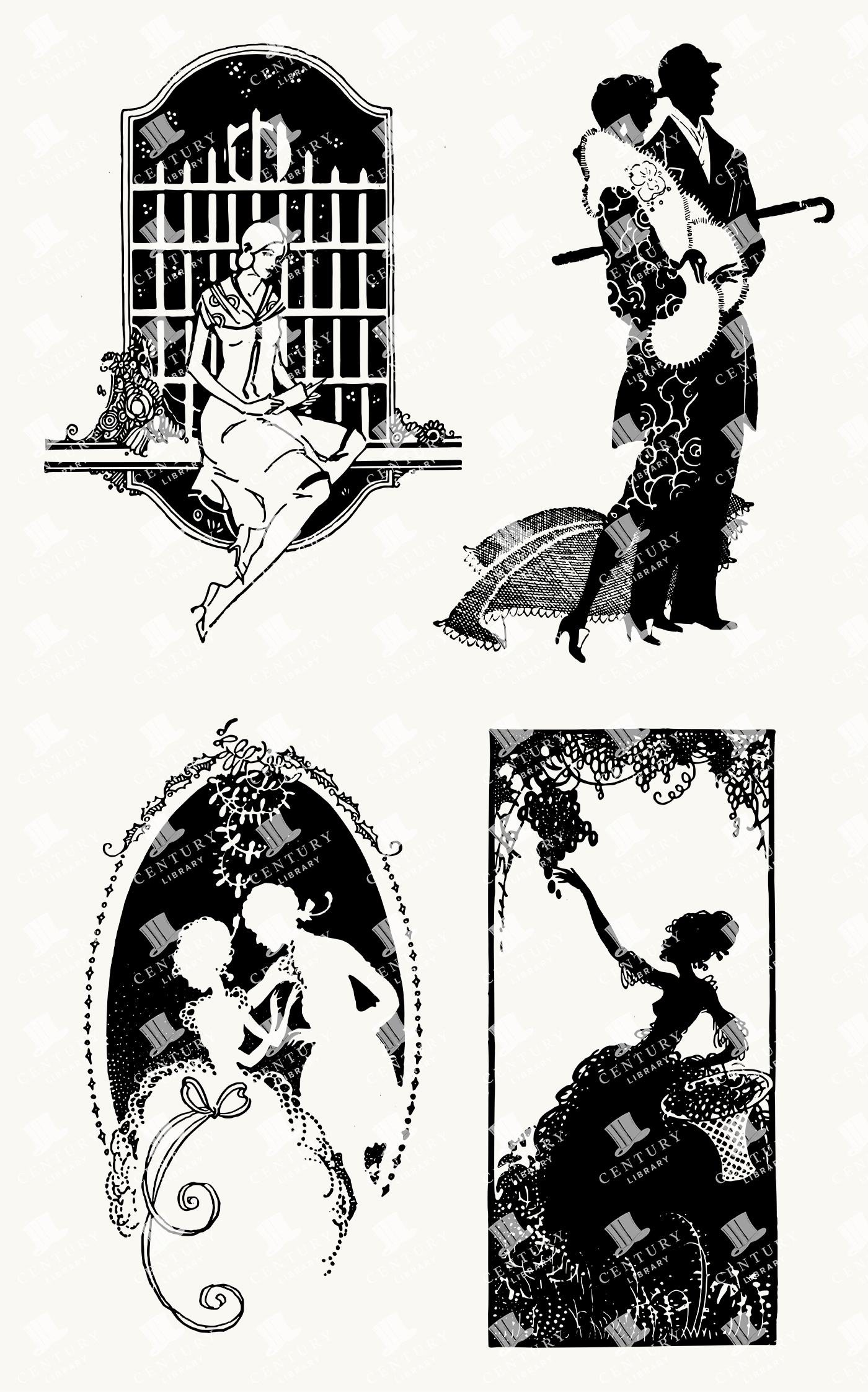 Art Deco Romance Silhouettes - Elegant Couples and Ornamental Frames