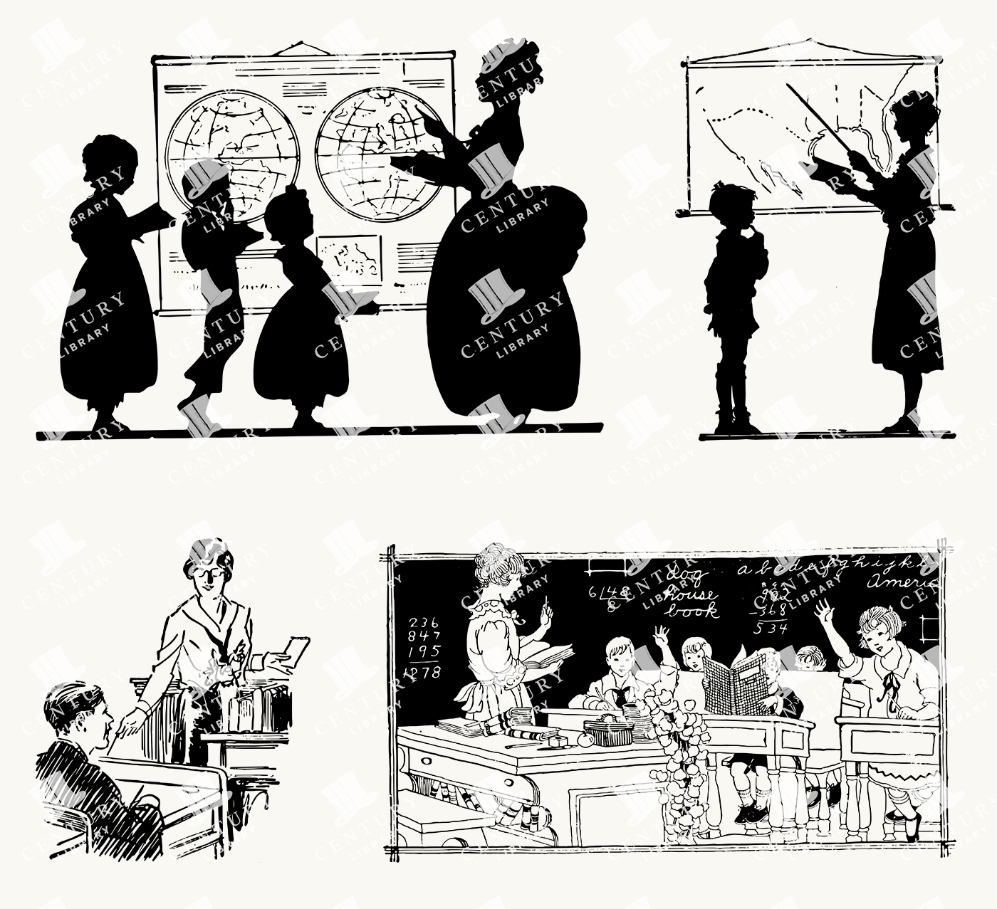Vintage Classroom Illustrations - Antique School Scenes with Teachers
