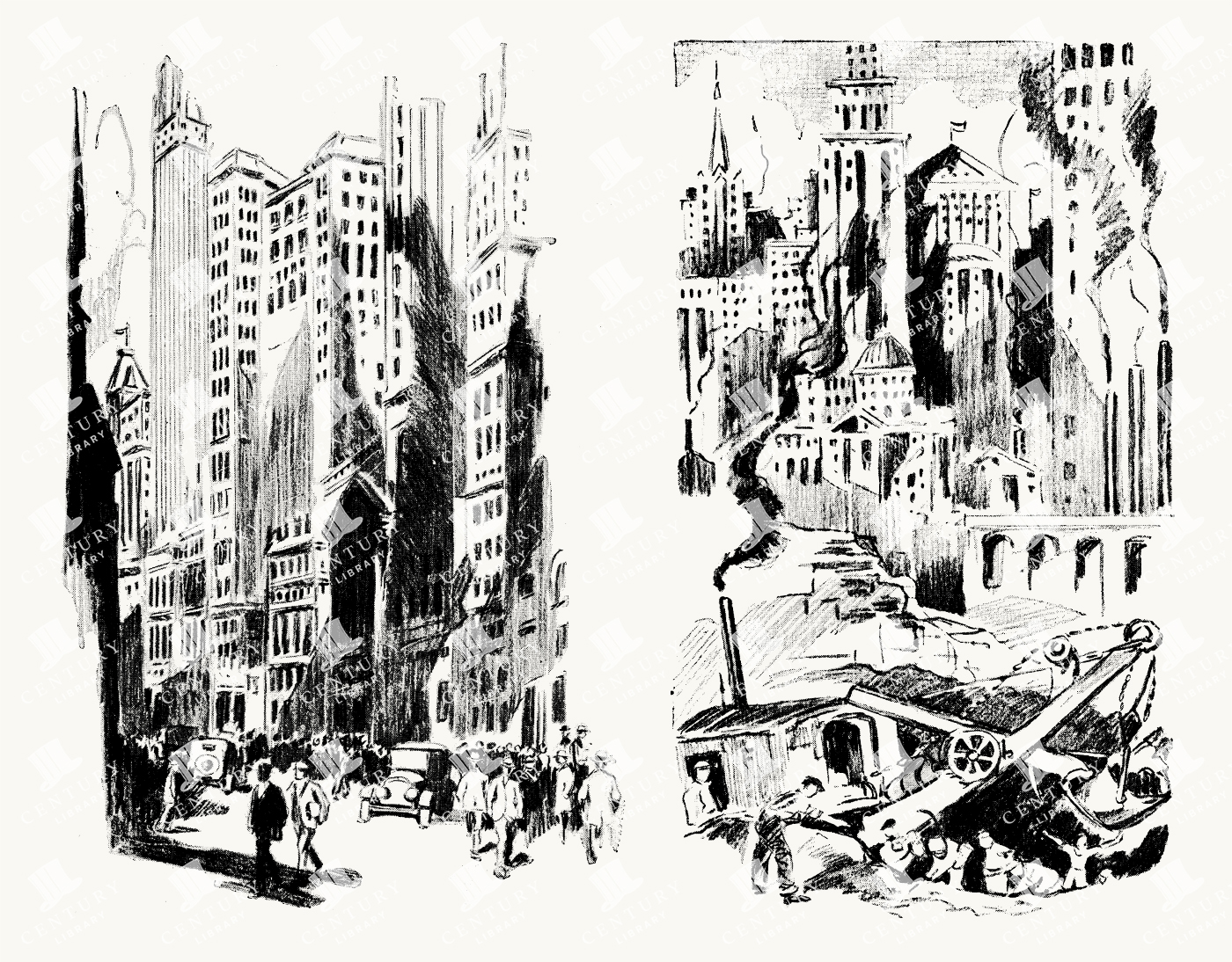 Retro City Street and Urban Construction Illustrations - Skyscrapers