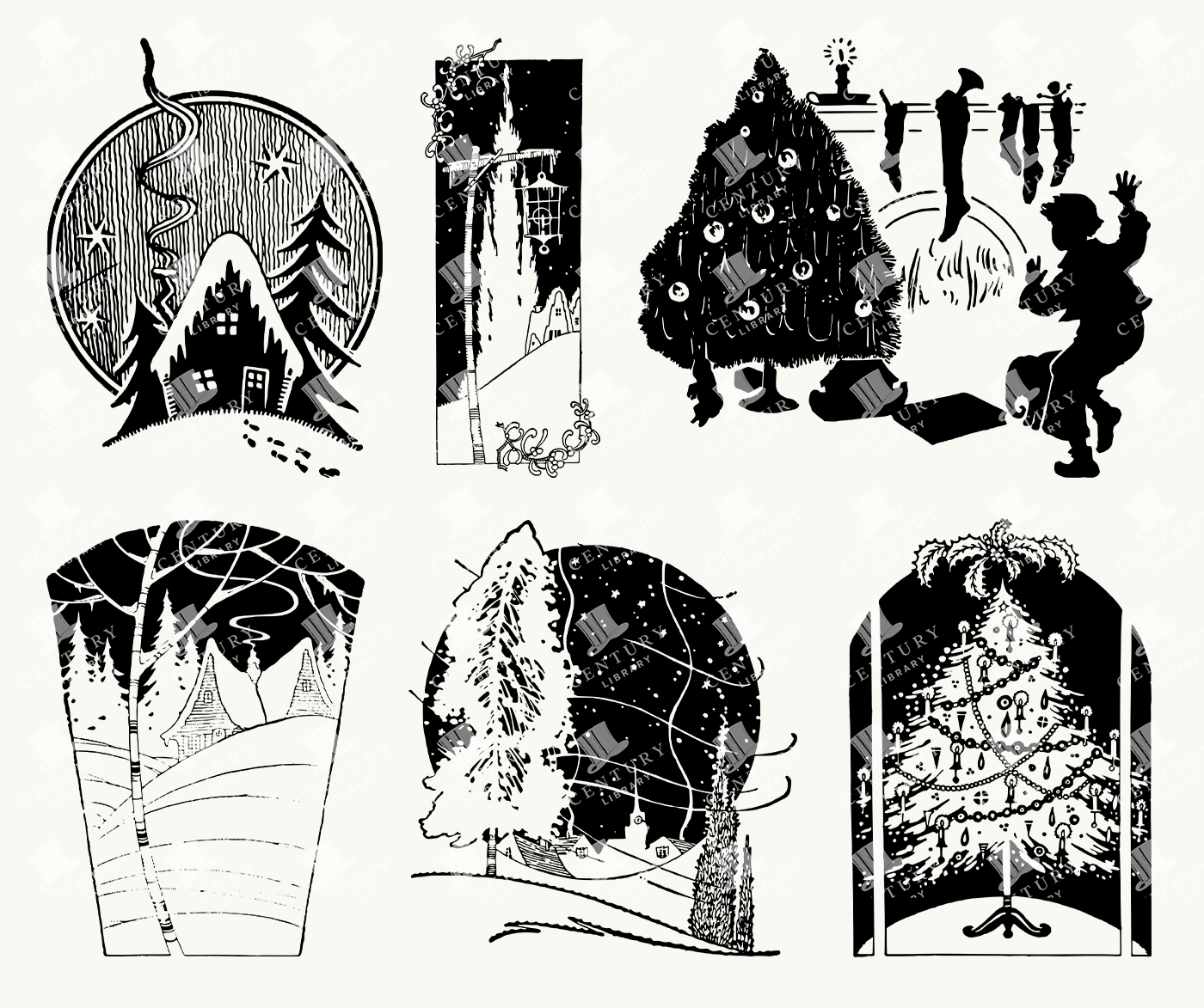 Quirky Vintage Christmas Tree and Forest Scenes - Stockings