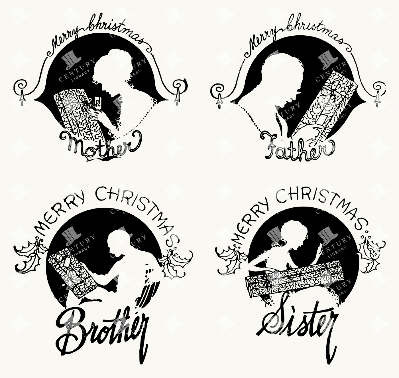 Vintage “Merry Christmas” Tags for Family - Silhouettes of Mother