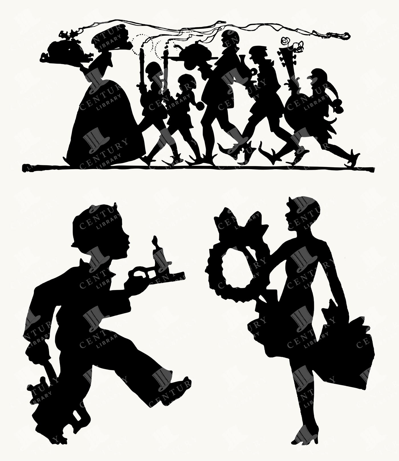 Vintage Holiday Silhouette Illustrations of Carolers