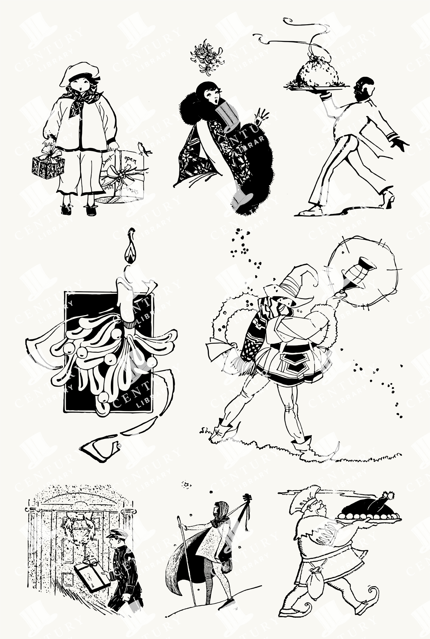 Vintage Christmas Character Illustrations with Children