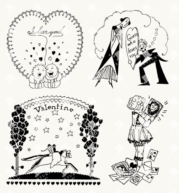 Vintage Valentine’s Day Illustrations with Hearts