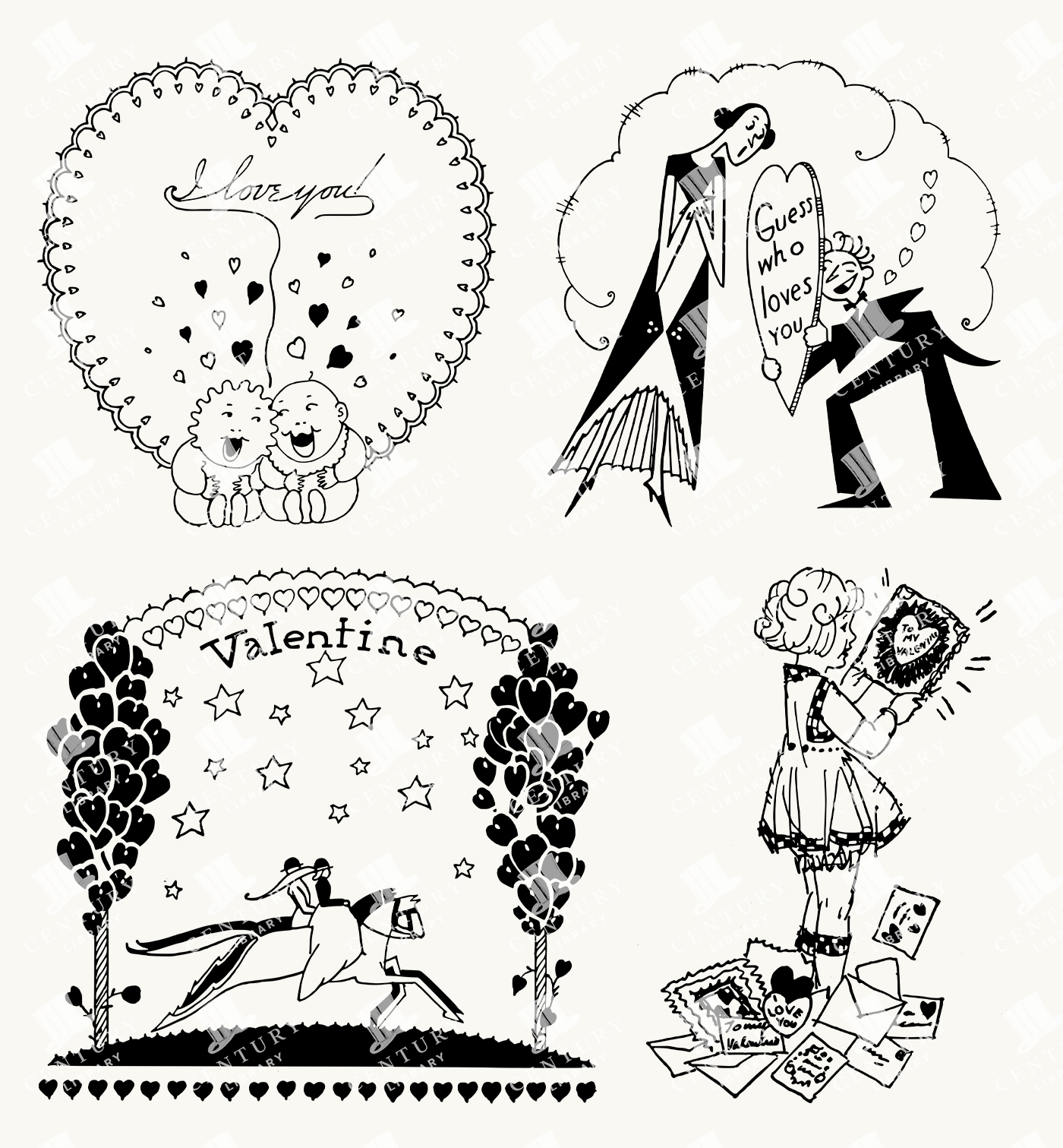 Vintage Valentine’s Day Illustrations with Hearts