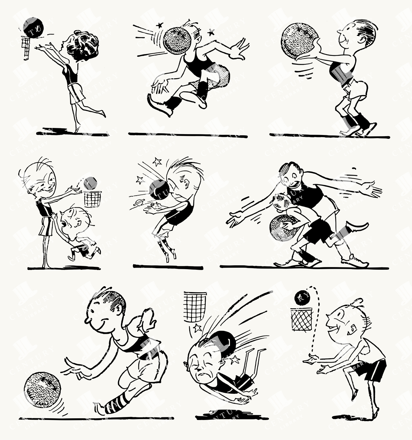 Humorous Vintage Basketball Cartoon Illustrations