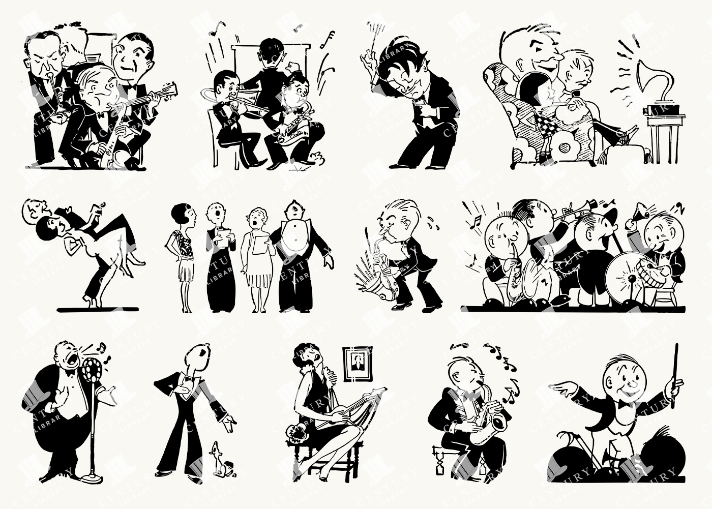 Vintage Musician and Dance Scenes - Retro Jazz Age Character Illustrations