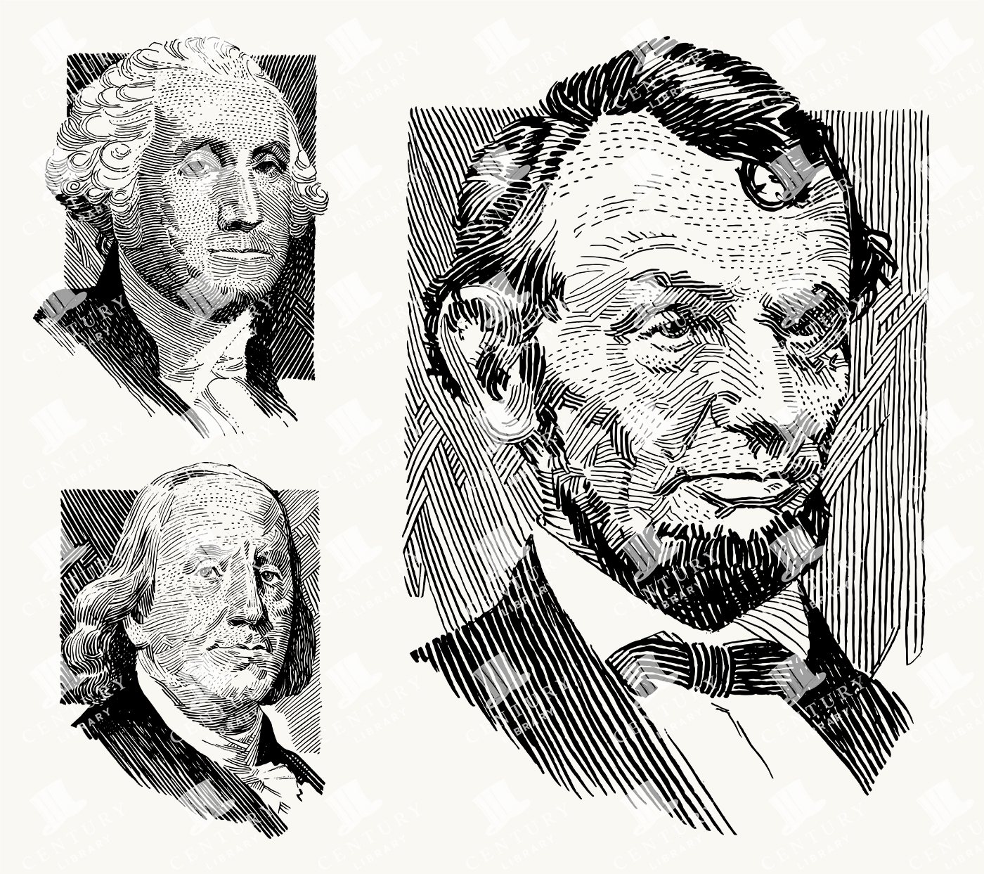 Etched Portraits of Historical American Figures - Washington