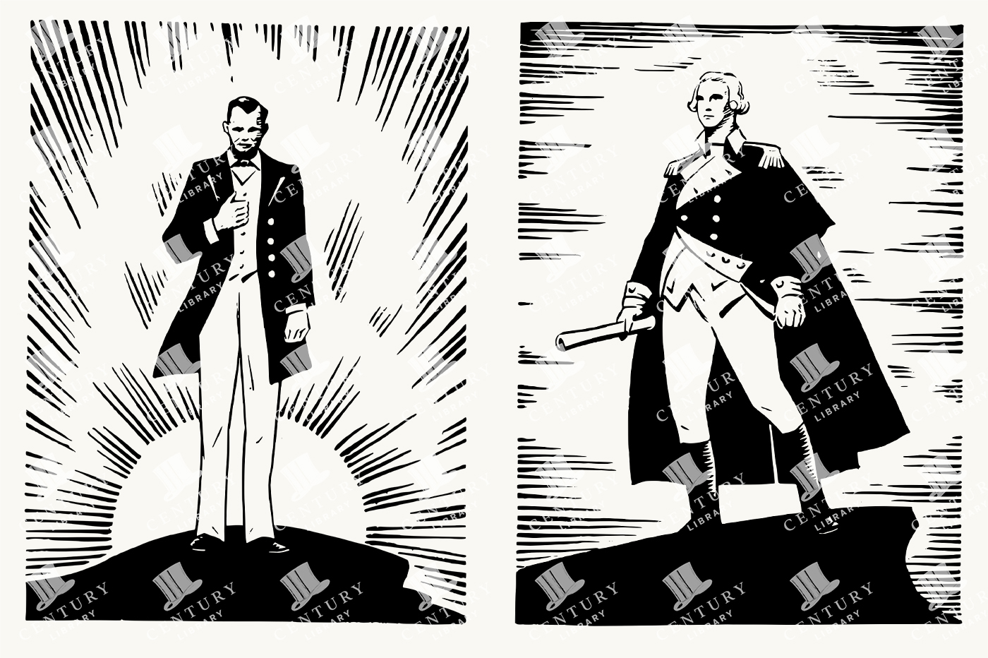 Vintage Patriotic Leader Illustrations of George Washington and Abraham Lincoln