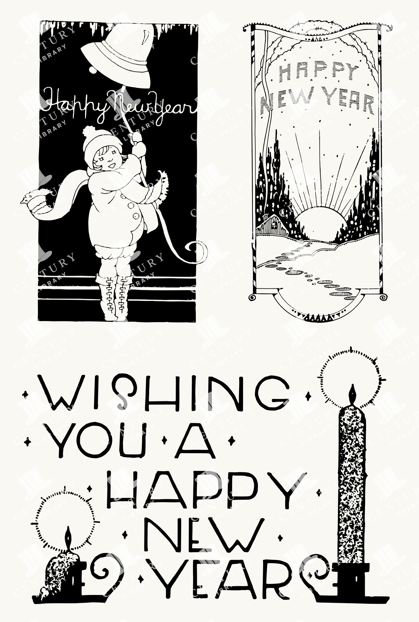 Happy New Year Illustrations - Vintage Holiday Greetings and Festive Elements